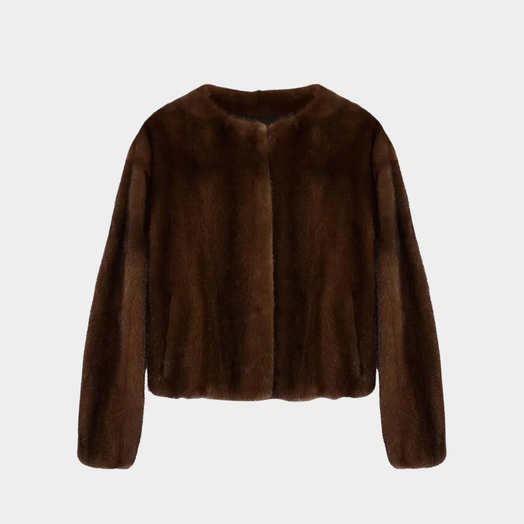 Brown fur jacket on a white background