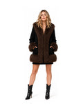 Women's Brown Mongolian Fur Trim Suede Jacket