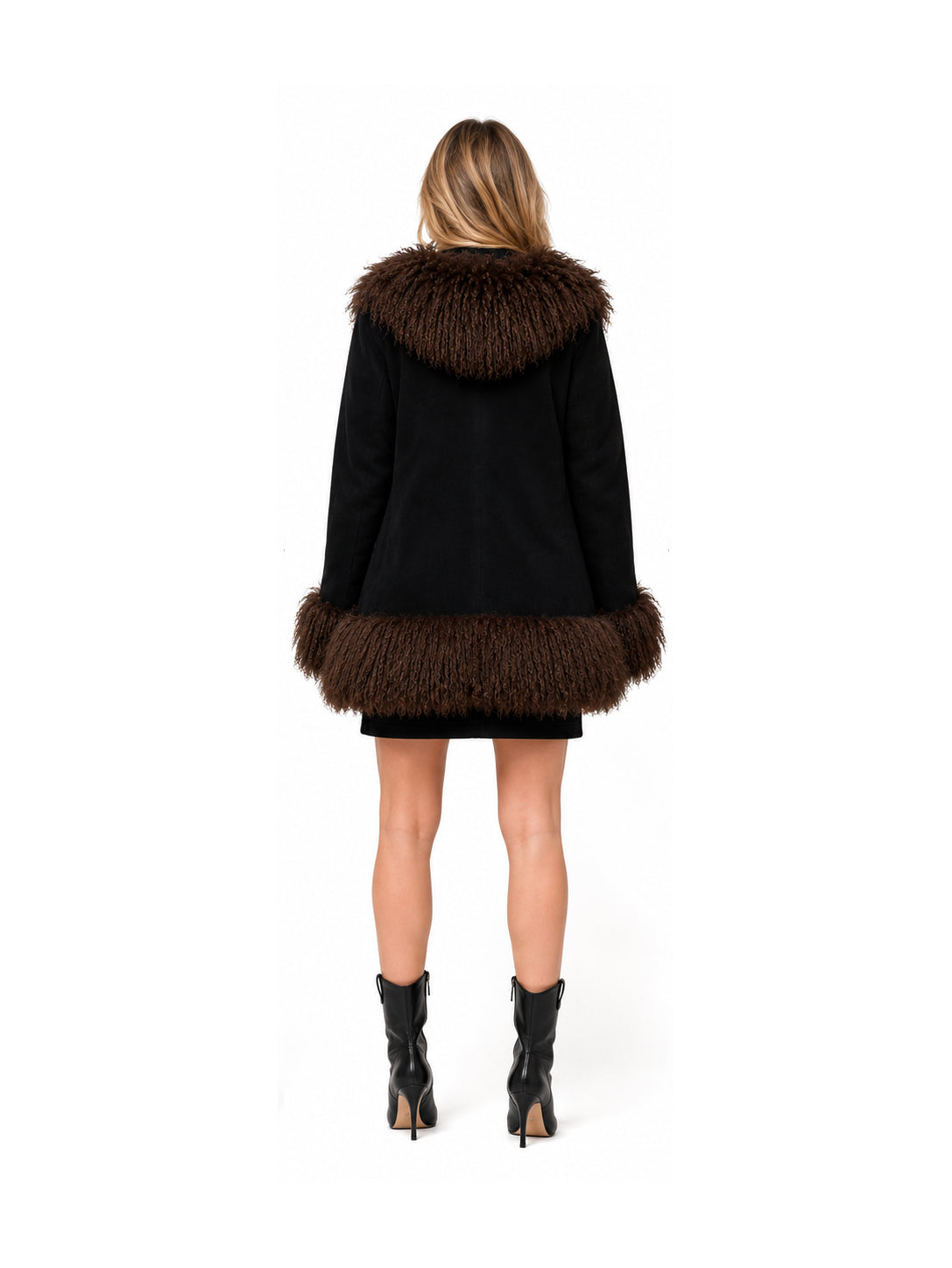 Women's Brown Mongolian Fur Trim Suede Jacket