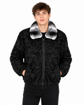 Men's Black Persian Fur Jacket with Natural Chinchilla Fur Collar
