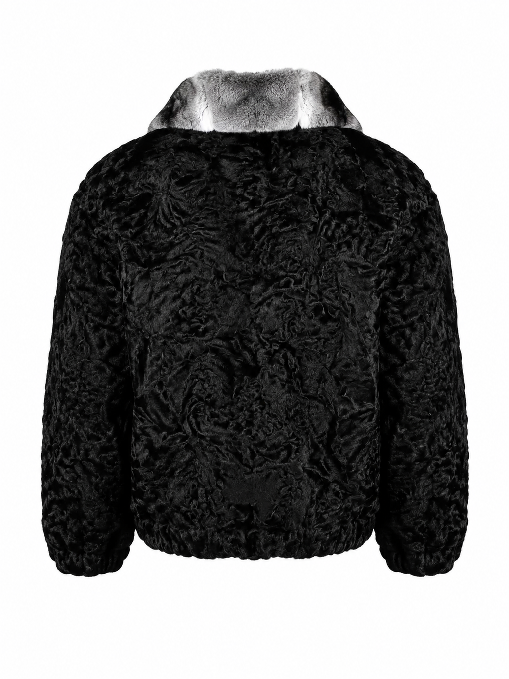 Men's Black Persian Fur Jacket with Natural Chinchilla Fur Collar