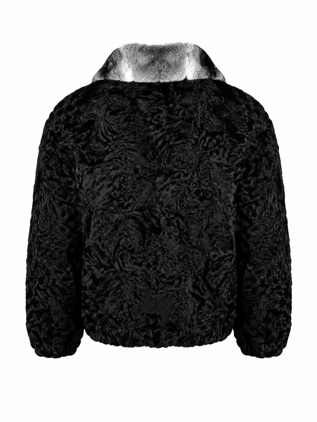 Men's Black Persian Fur Jacket with Natural Chinchilla Fur Collar