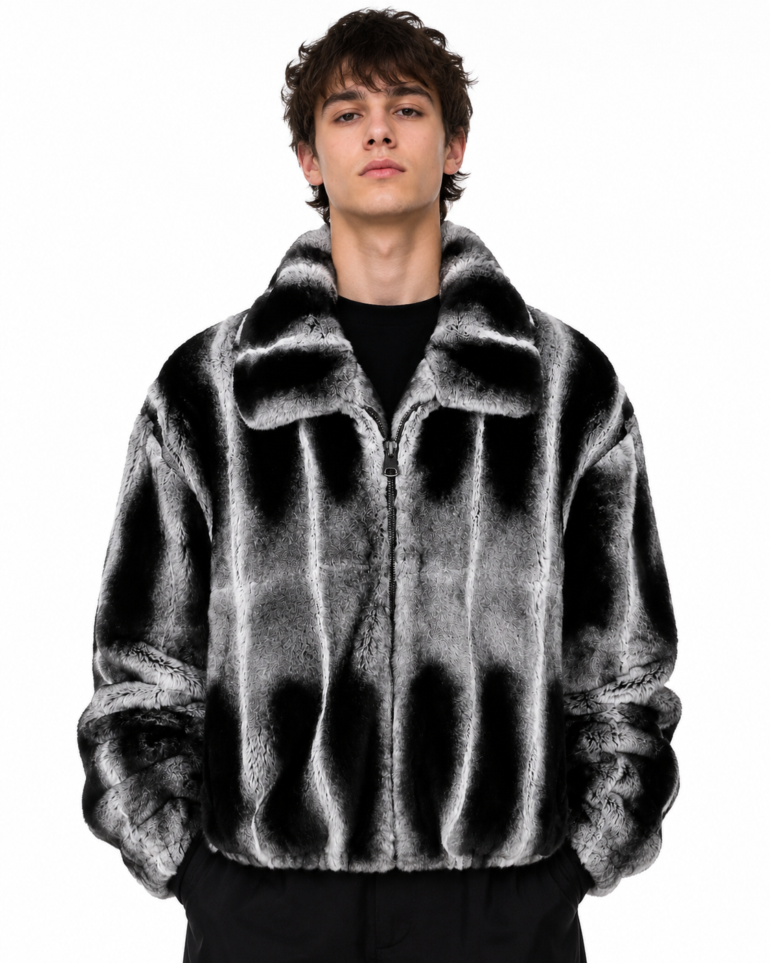 Men's Chinchilla Dyed Rex Rabbit Fur Jacket
