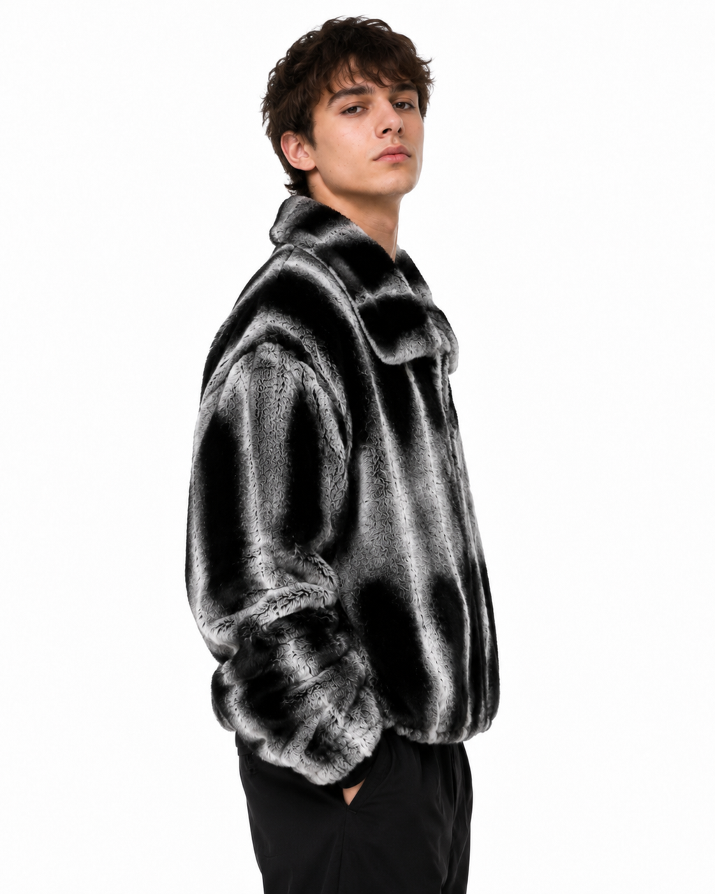 Men's Chinchilla Dyed Rex Rabbit Fur Jacket