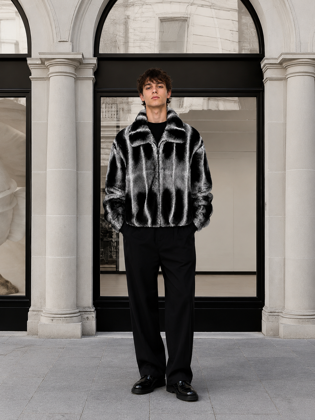 Men's Chinchilla Dyed Rex Rabbit Fur Jacket