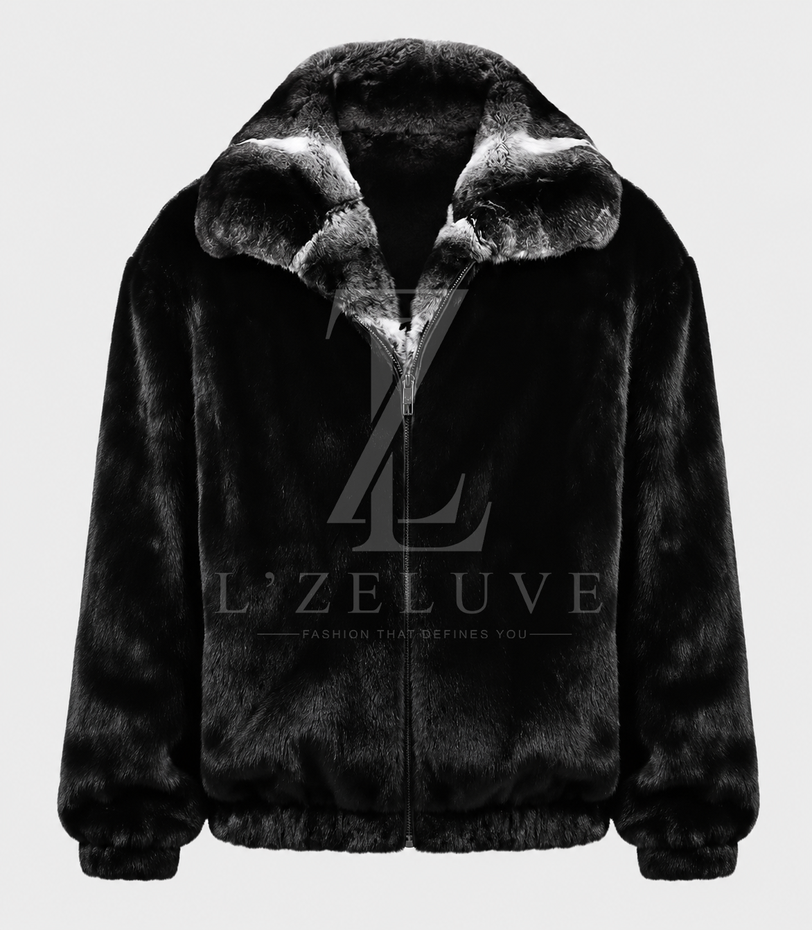 Men's Black Mink Fur Jacket with Natural Chinchilla Fur Collar