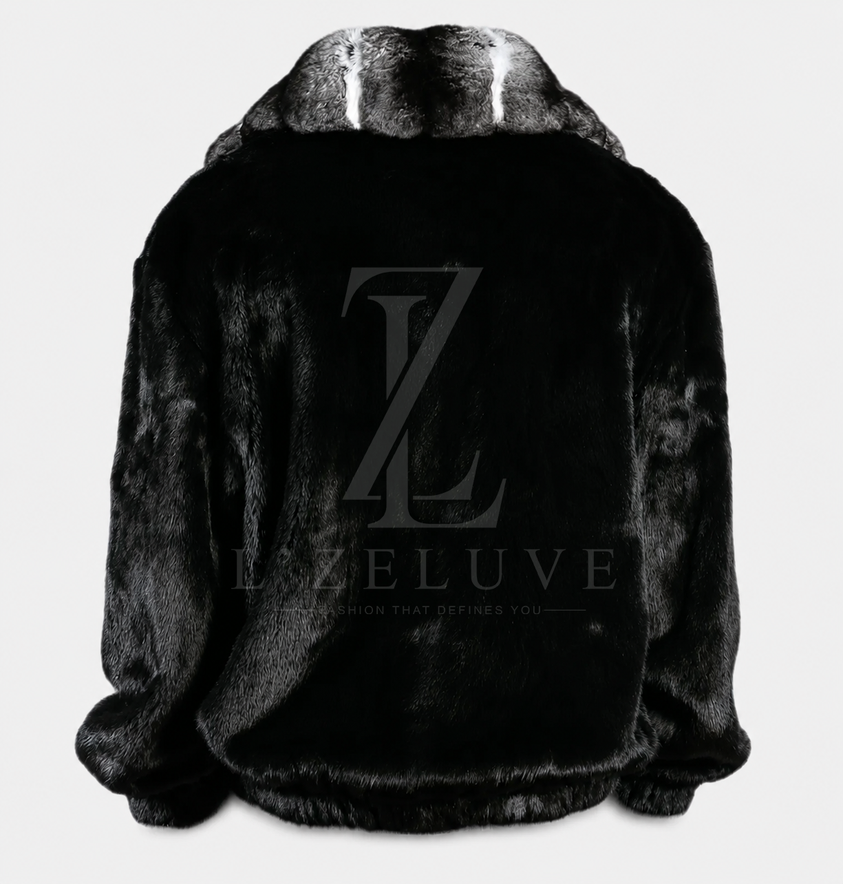 Men's Black Mink Fur Jacket with Natural Chinchilla Fur Collar