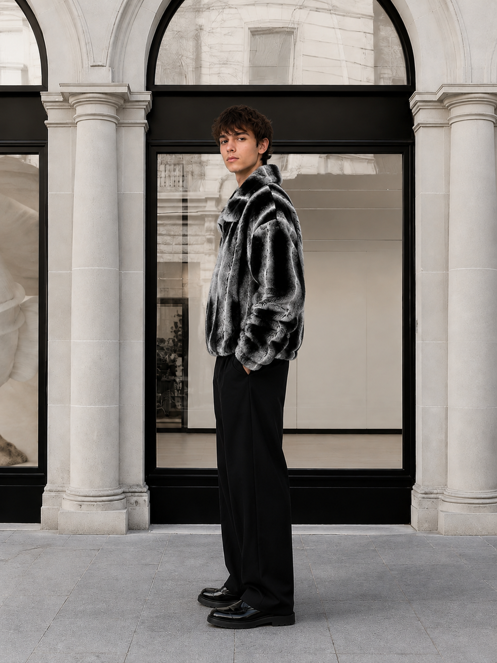 Men's Chinchilla Dyed Rex Rabbit Fur Jacket