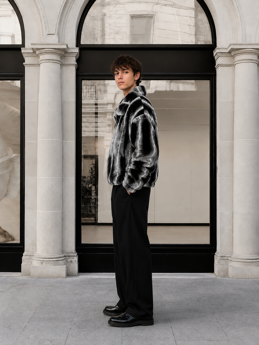Men's Chinchilla Dyed Rex Rabbit Fur Jacket