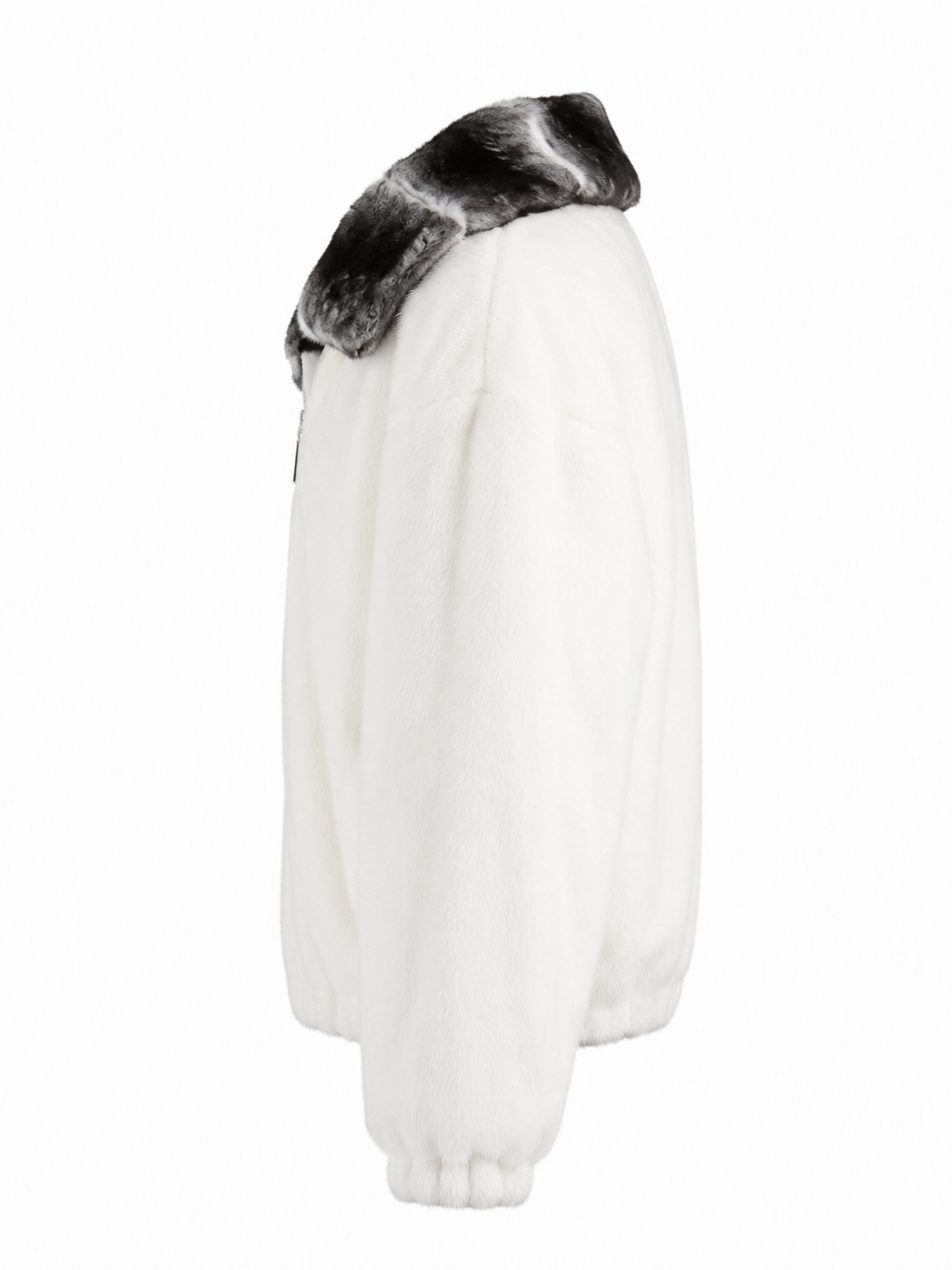 White Mink Fur Jacket with Natural Chinchilla Fur Collar