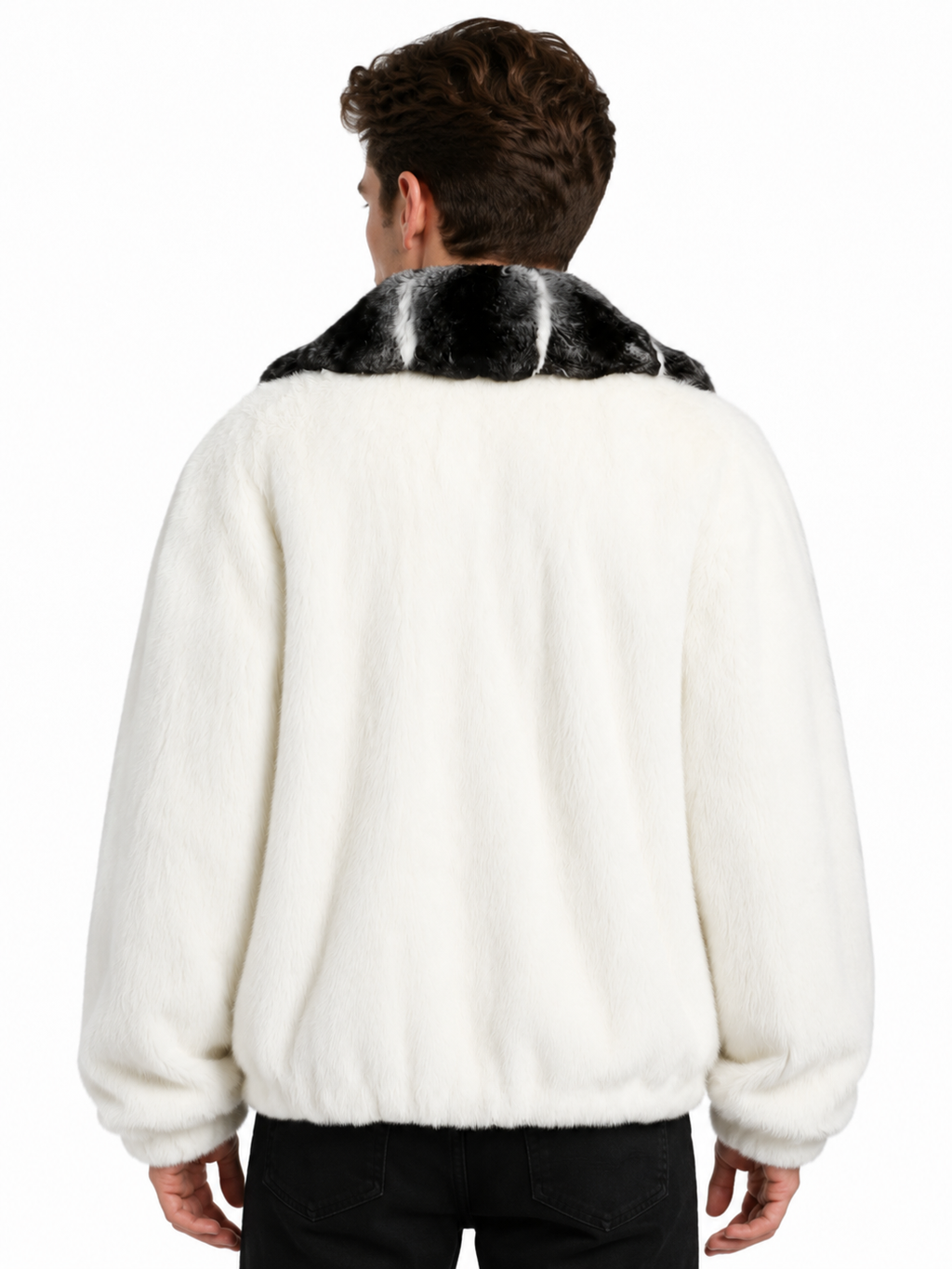 White Mink Fur Jacket with Natural Chinchilla Fur Collar