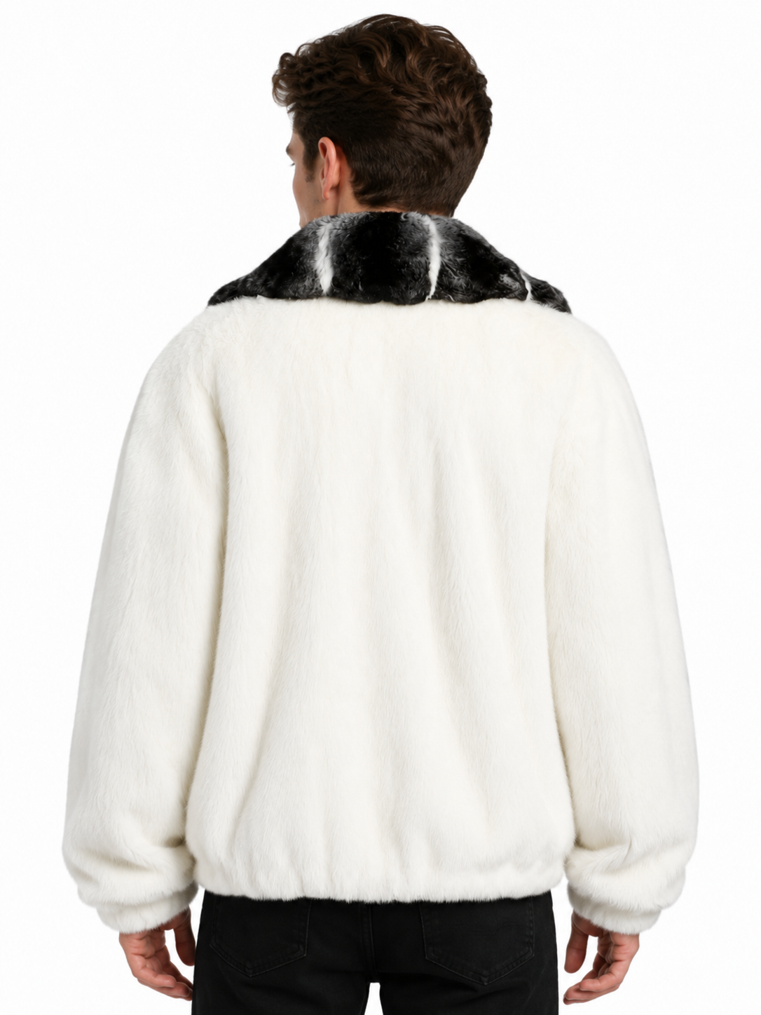 White Mink Fur Jacket with Natural Chinchilla Fur Collar