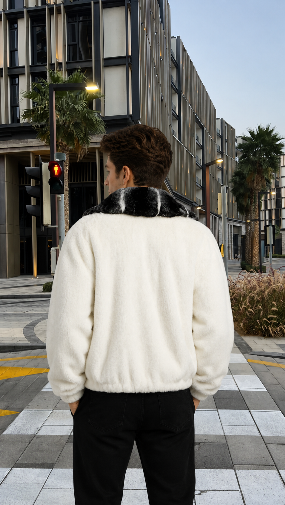 White Mink Fur Jacket with Natural Chinchilla Fur Collar