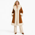 Cognac Suede Mongolian Fur Trim Coat for Women