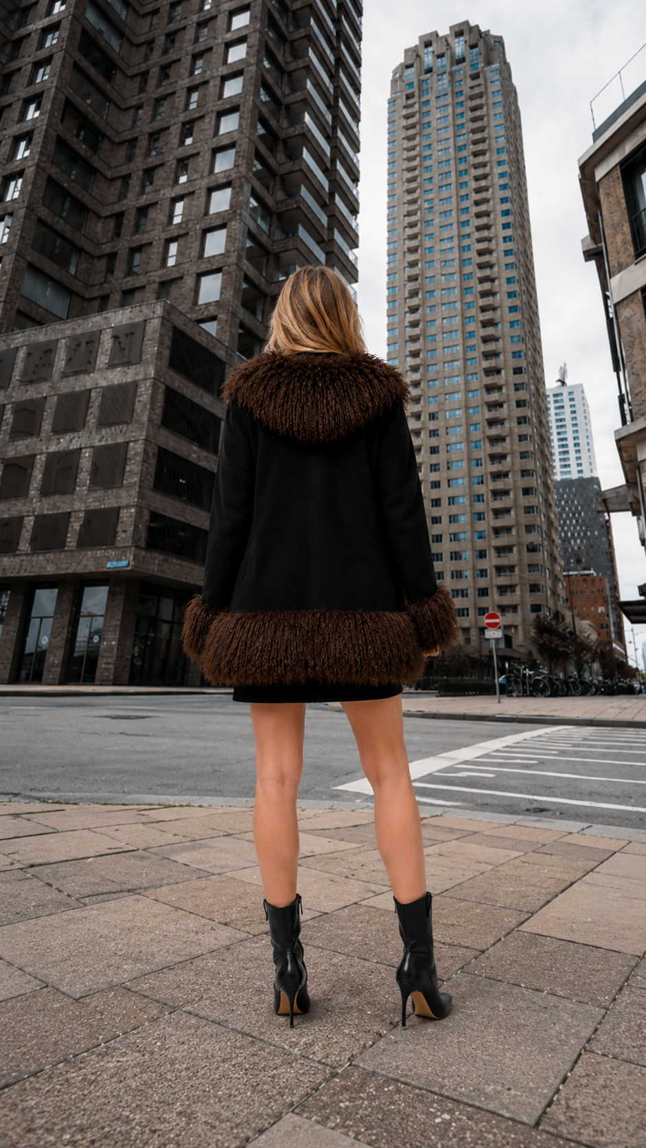 Women's Brown Mongolian Fur Trim Suede Jacket