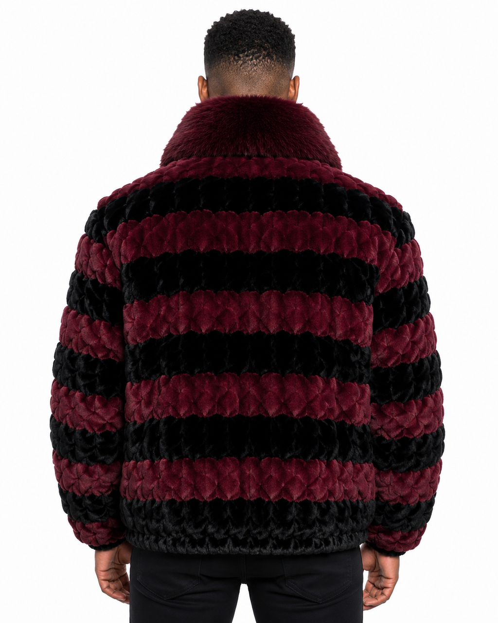 Men’s Burgundy & Black Fox Fur Jacket