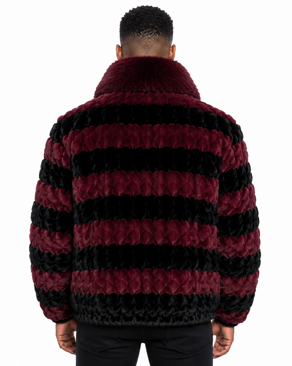 Men’s Burgundy & Black Fox Fur Jacket