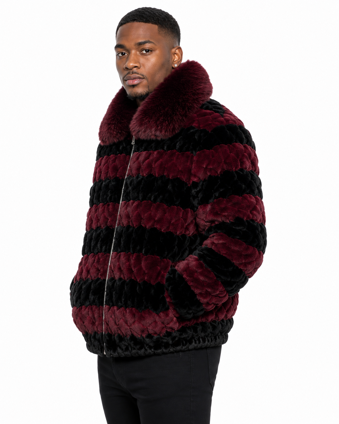 Men’s Burgundy & Black Fox Fur Jacket