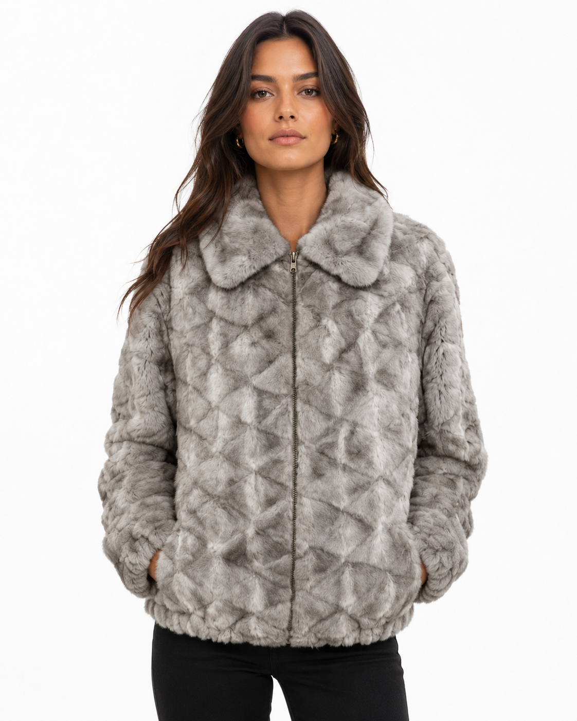 Women Rabbit Fur Bomber Jacket