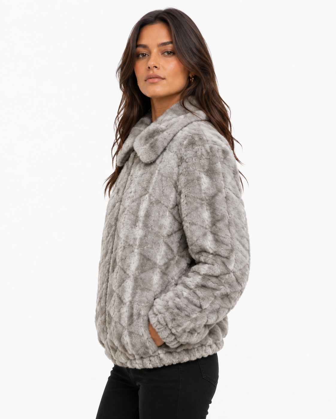 Women Rabbit Fur Bomber Jacket