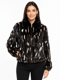 Dark Brown & White Mink Fur Bomber Jacket