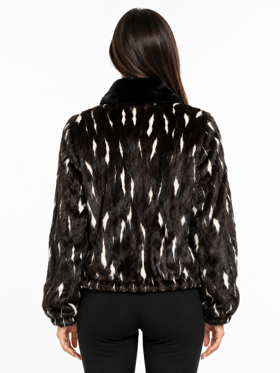 Dark Brown & White Mink Fur Bomber Jacket