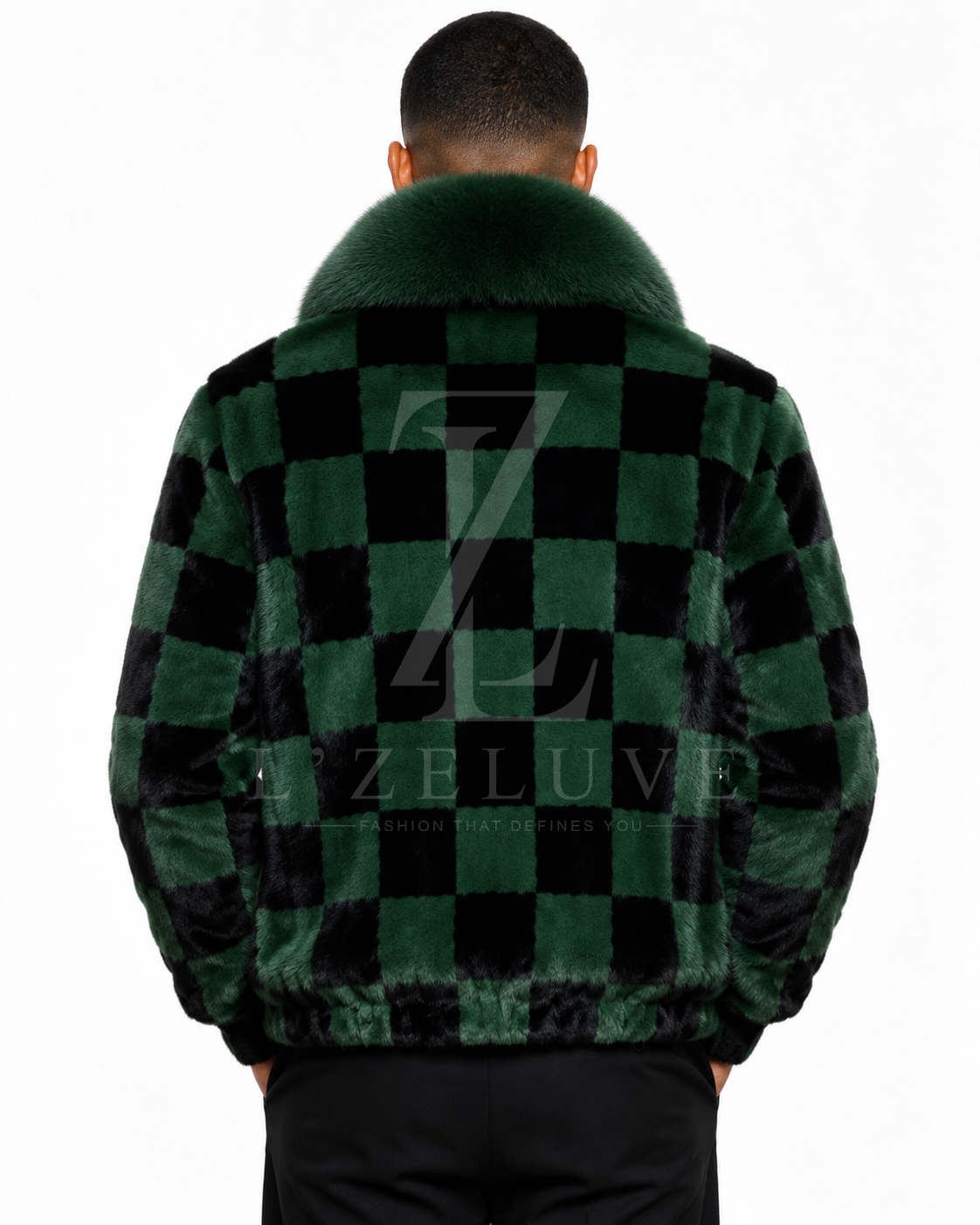 Green & Black Mink Fur Bomber Jacket for Men