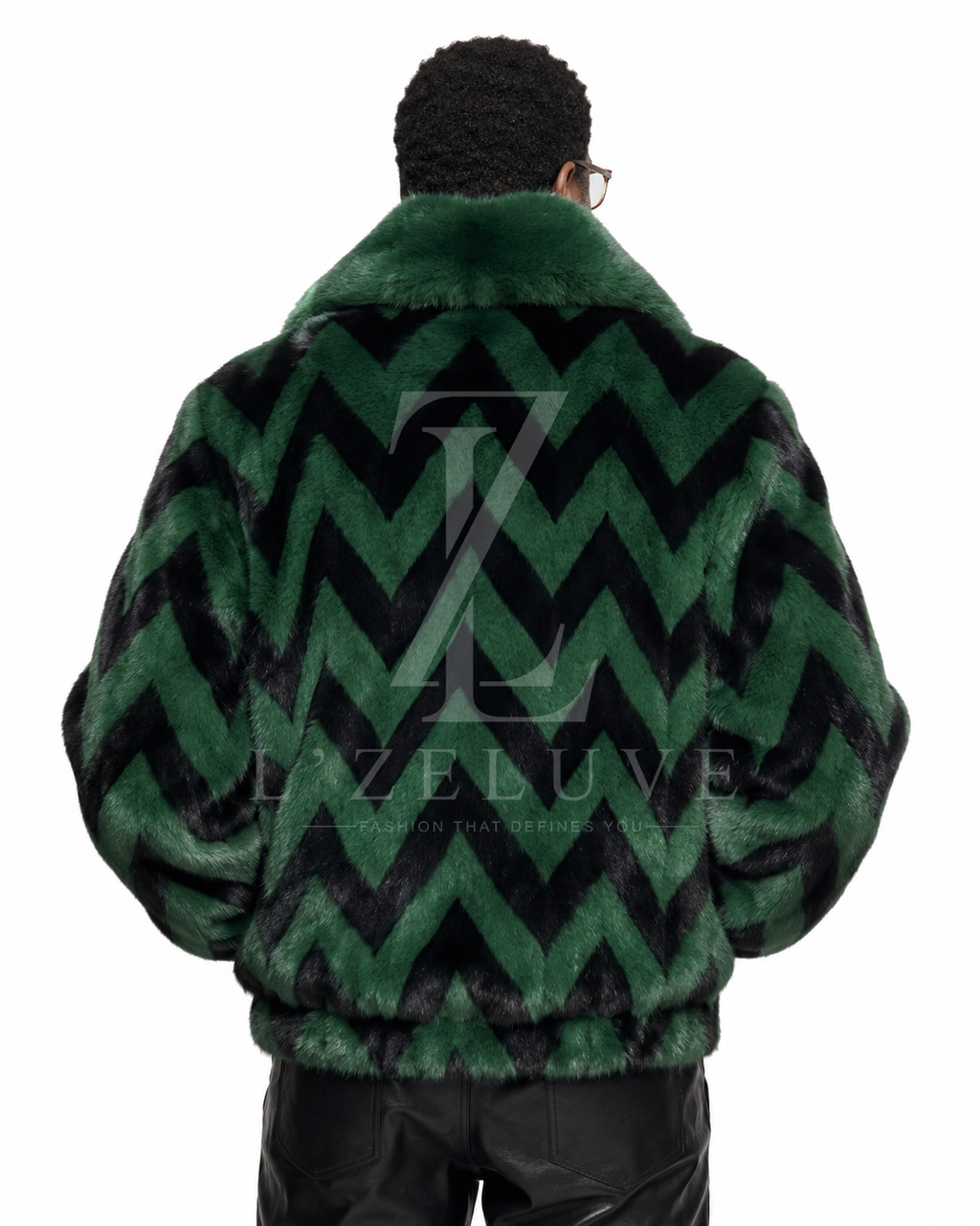 Green & Black Mink Fur Bomber Jacket for Men