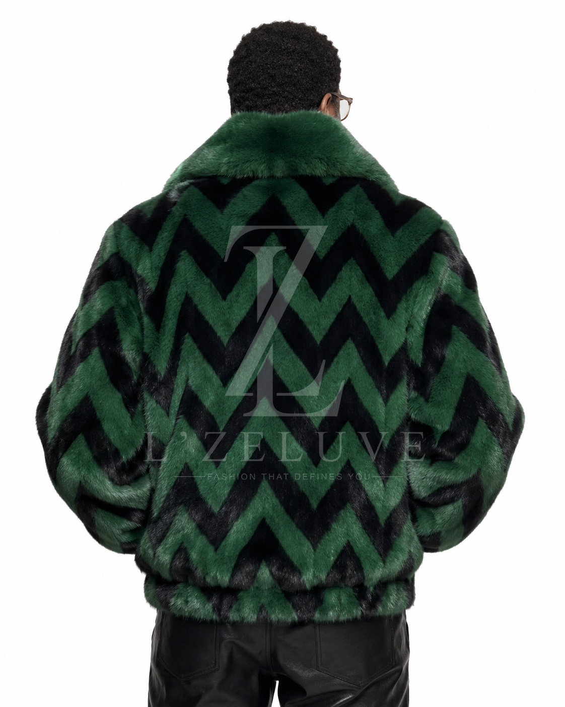 Green & Black Mink Fur Bomber Jacket for Men
