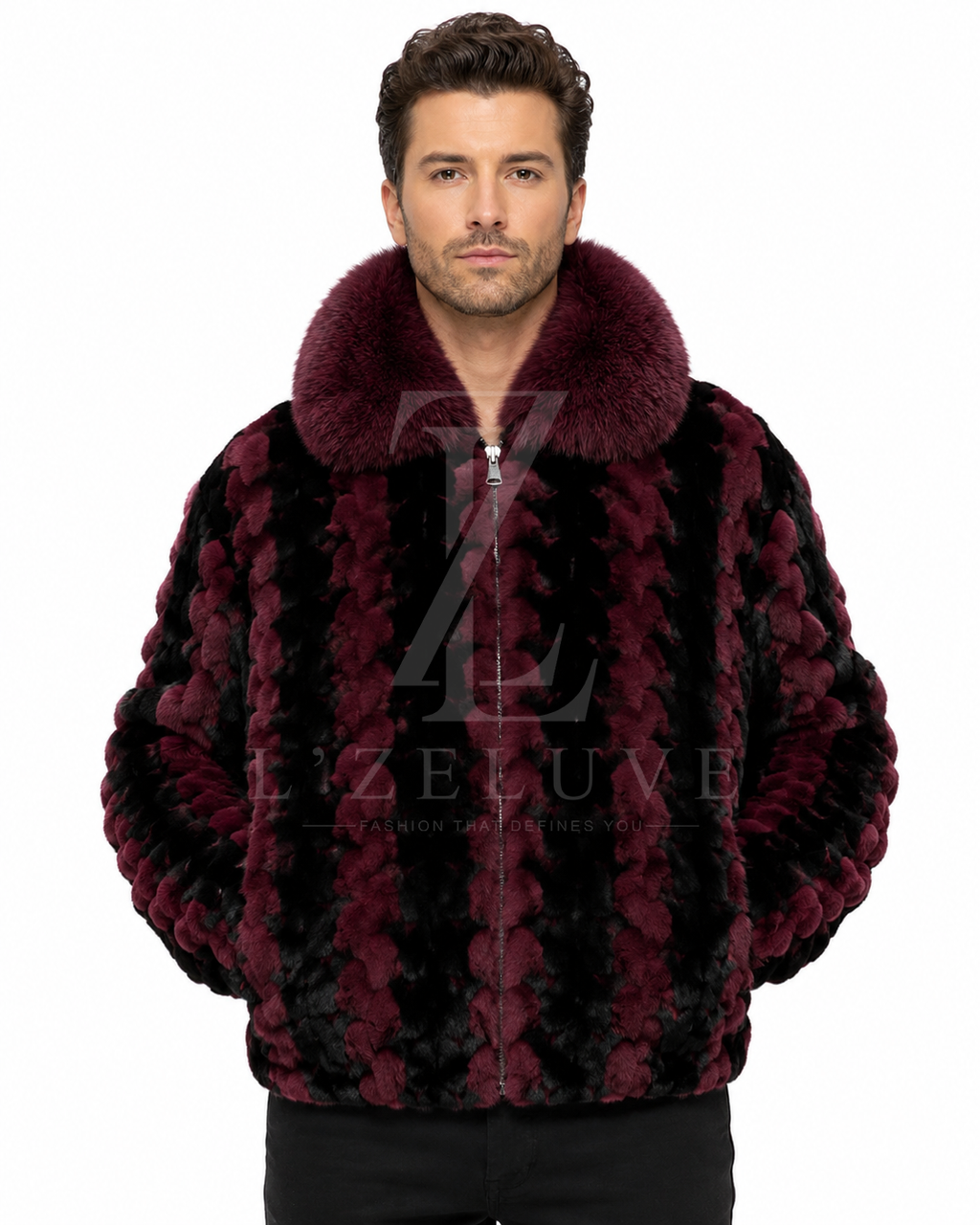 Men’s Burgundy & Black Mink Fur Jacket