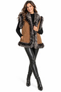 Women’s Brown Suede Fur Trim Vest