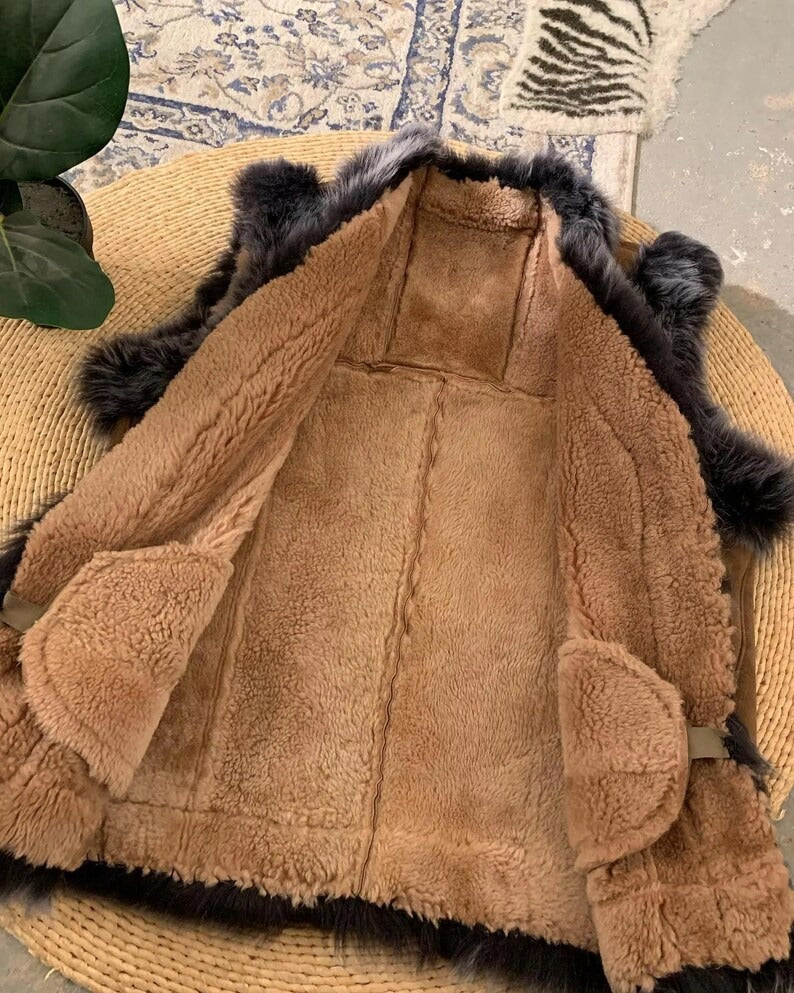 Women’s Brown Suede Fur Trim Vest
