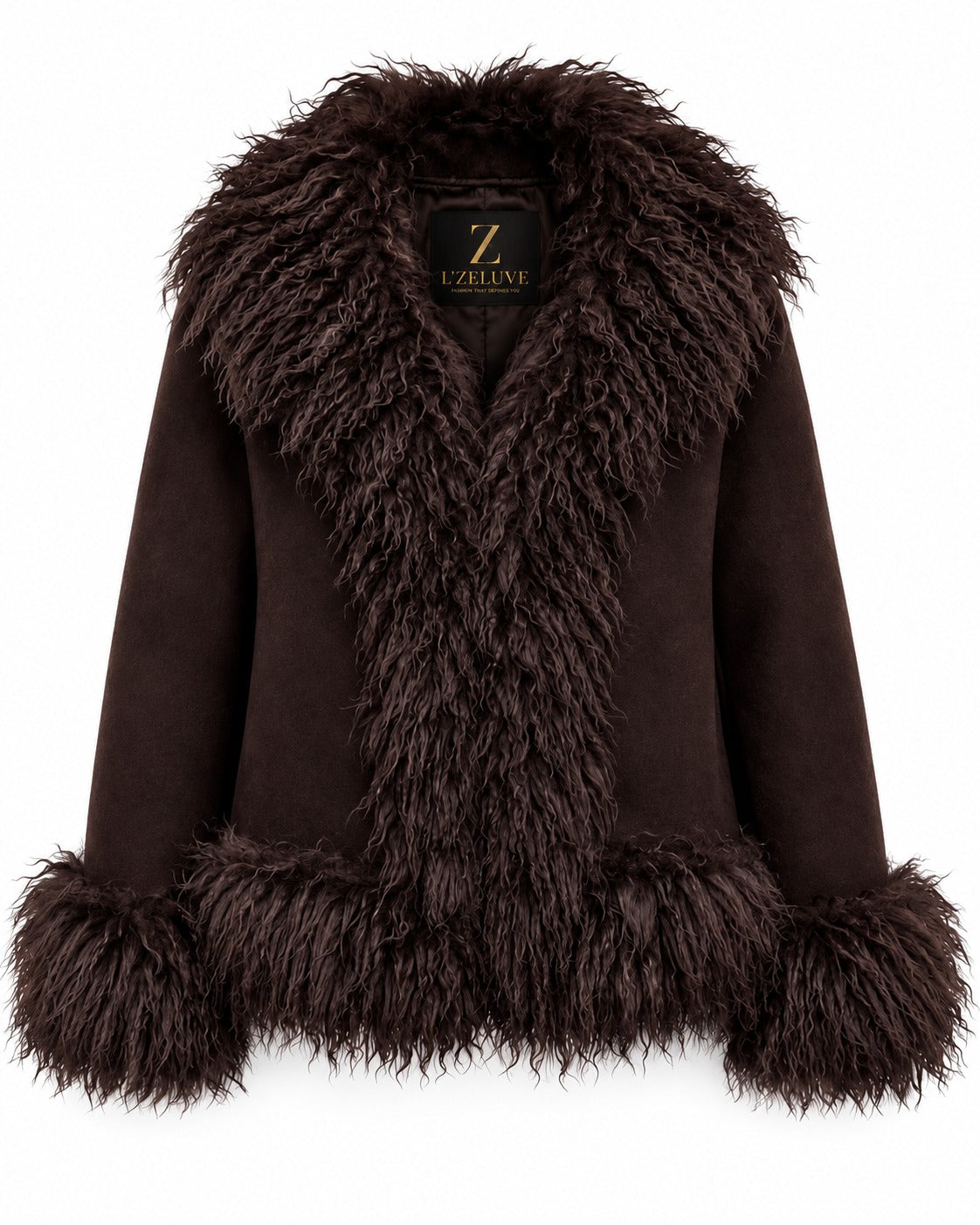 Women’s Brown Suede Mongolian Fur Jacket