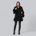 Women’s Black Penny Lane Coat with Mongolian Fur Trim