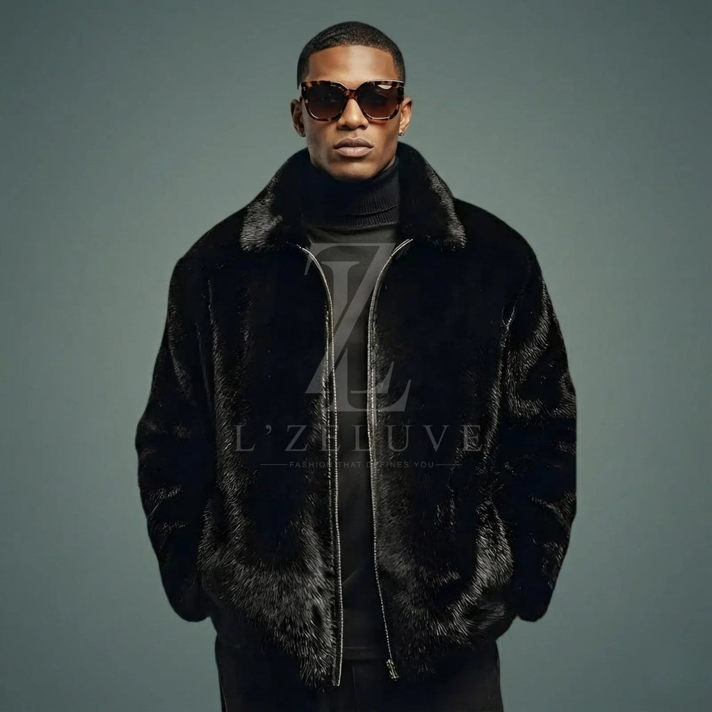Men’s Black Mink Fur Jacket | Genuine Luxury Fur Coat